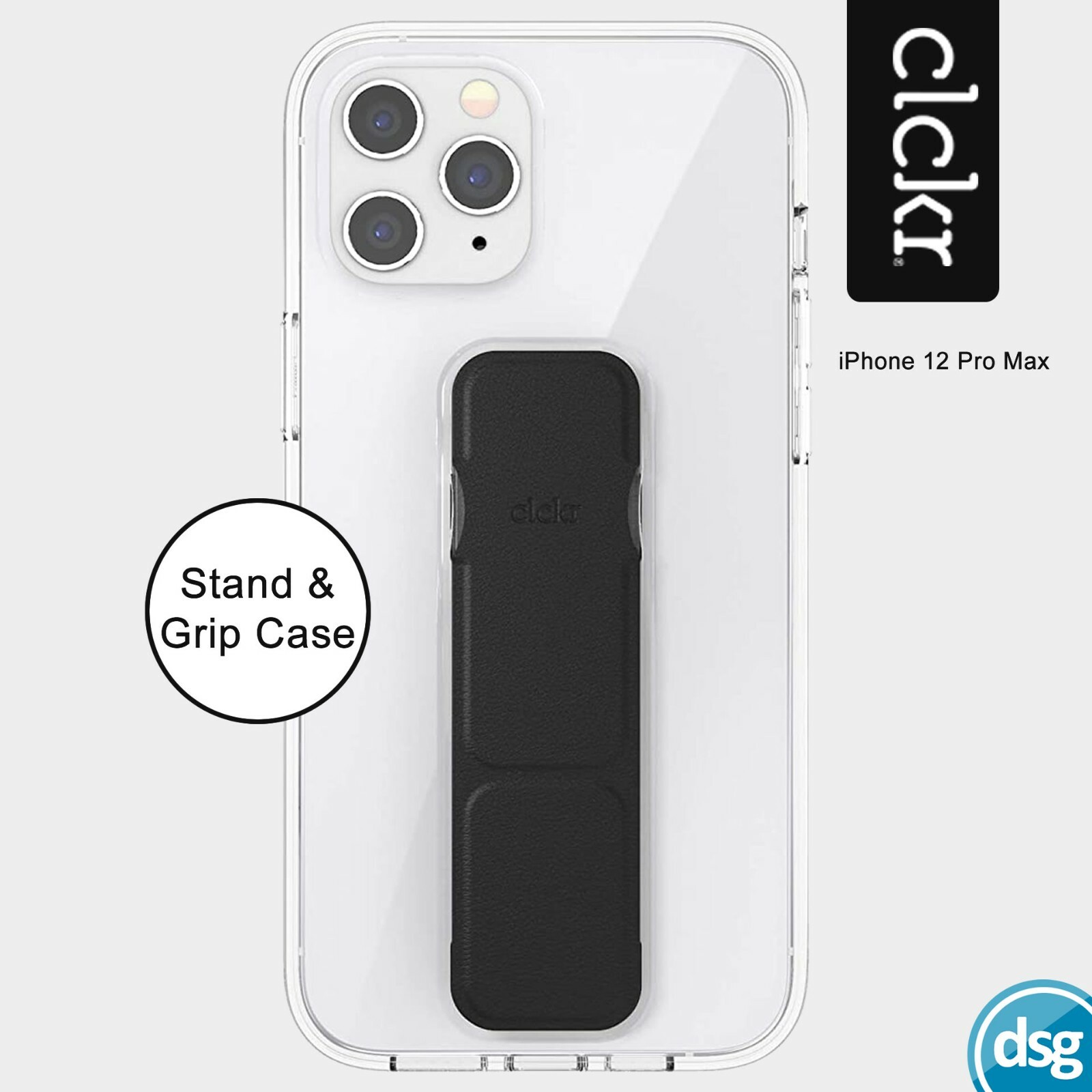 CLCKR Case with Phone Grip and Expanding Stand For iPhone 12 Pro Max Clear