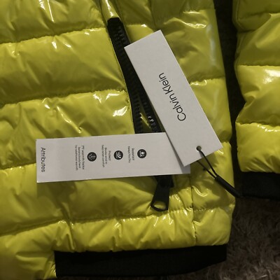 Calvin Klein Mens Hooded Down Puffer Jacket Sz M Sorona Aura