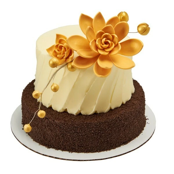 2 Gold Succulent Flowers Gum Paste Gumpaste Fondant Sugar - Photo 1/1