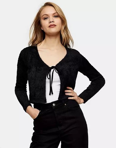 TopShop Black Eyelash Cardigan Tie 