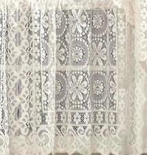 Hopewell Heavy Floral Lace Lace Medallion Curtain Cream Ivory Color Scalloped