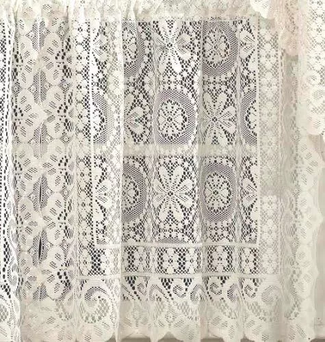 Hopewell Heavy Floral Lace Lace Medallion Curtain Cream Ivory Color Scalloped