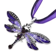 Purple Bohemian Gemstone Inlaid Dragonfly Pendant Necklace Gothic Simple Holiday