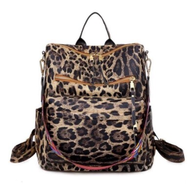 Mi-Mi's Closet Brown Leopard Pattern Faux Leather Backpack Color Guitar Strap