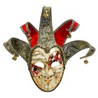 Medieval Jester Musical Joker Venetian Masquerade Mask Gold Lip Bells Red Black