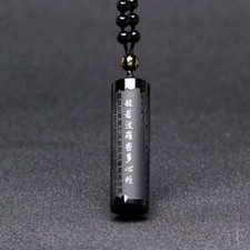 Natural Black Obsidian Buddhism Heart Sutra Pendant Necklace Amulet Gift Jewelry