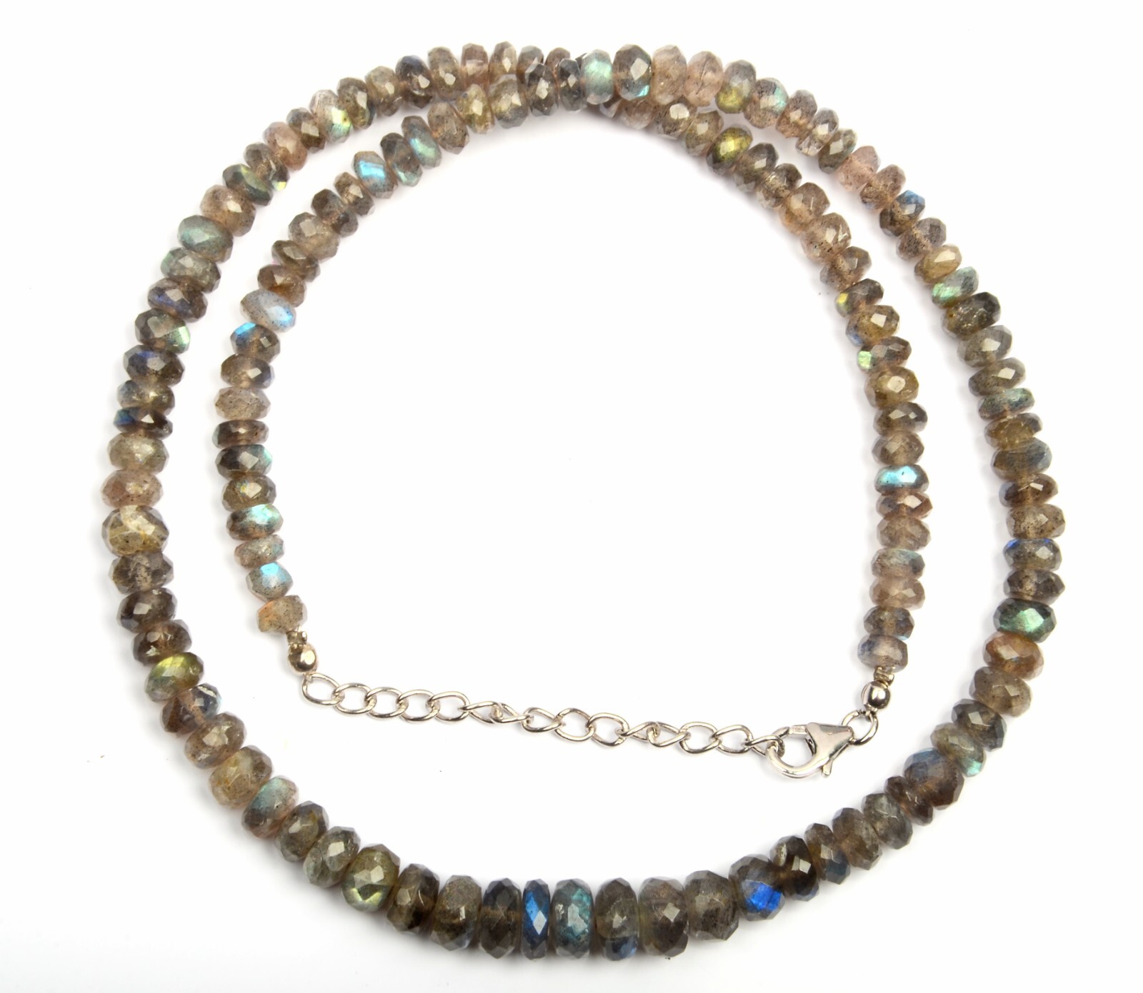 Necklace Natural Labradorite 16 Inch 5-7 MM Beads Adjustable length 925 Silver