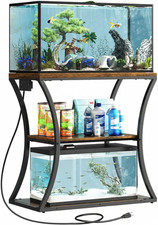 20-29 Gallon Fish Tank Stand with Power Outlet, 3-Tier Aquarium Stand with Stora