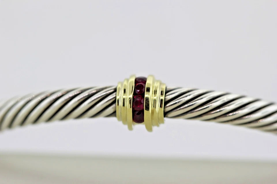 Retired David Yurman 5mm Classic Cable station bracelet with 0.24 cttw Rubies. - Image 2 of 4
