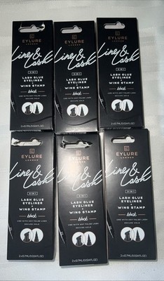 6 EYLURE LINE & LASH 3-in-1 Lash Gue, Eyeliner and Wing Stamp, Black  2x.024oz