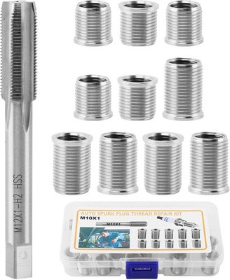 XuYelora Spark Plug Thread Repair kit, M10x1.0 Bolt M12x1.0 Tap silver 