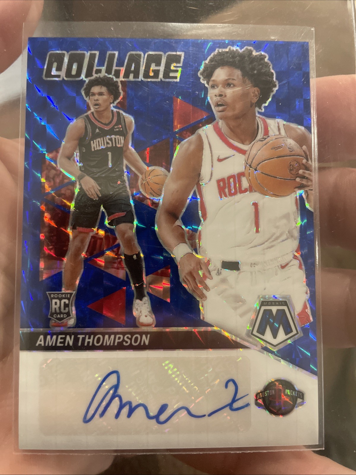 2023-24 Mosaic - Collage Autographs Mosaic Amen Thompson Blue Jersey # 1 /49