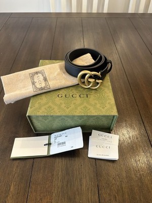 GG Marmont Black wide belt with Antique Gold buckle Women s Size 85 cm