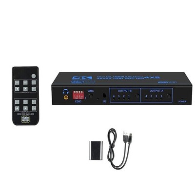 Black 4K 60Hz HDMI Matrix Switcher Splitter 4x2  4 In 2 Out Support ARC EDID