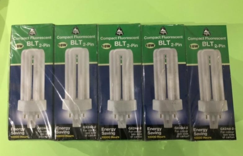5 X BELL 18W PLT TRIPLE TURN 2 PIN CFL GX24d-2 3500K COMPACT FLUORESCENT LIGHT