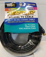 100 FT RG-59U Coaxial TV Cable   Gold F Connectors   Video/Antenna/Cable Line  