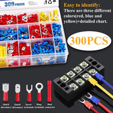 300PCS Insulated Wire Crimp Connectors Assortment Kit with Ring, Spade, Butt, Qu