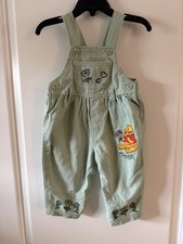 Vintage Winnie Pooh 100 Acre Collection Green Embroidered Overalls Girls 12m 90s