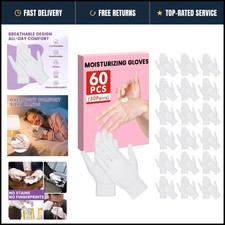 White Cotton Gloves, 60 Pc, Moisturizing, Stretchable, Elastic Wrist, One Size