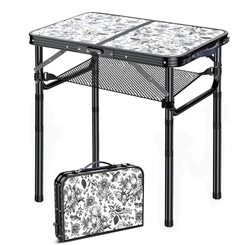 New Best Outdoor Side Table, Portable 3 Adjustable Height Small Folding Aluminum - Picture 1 of 6