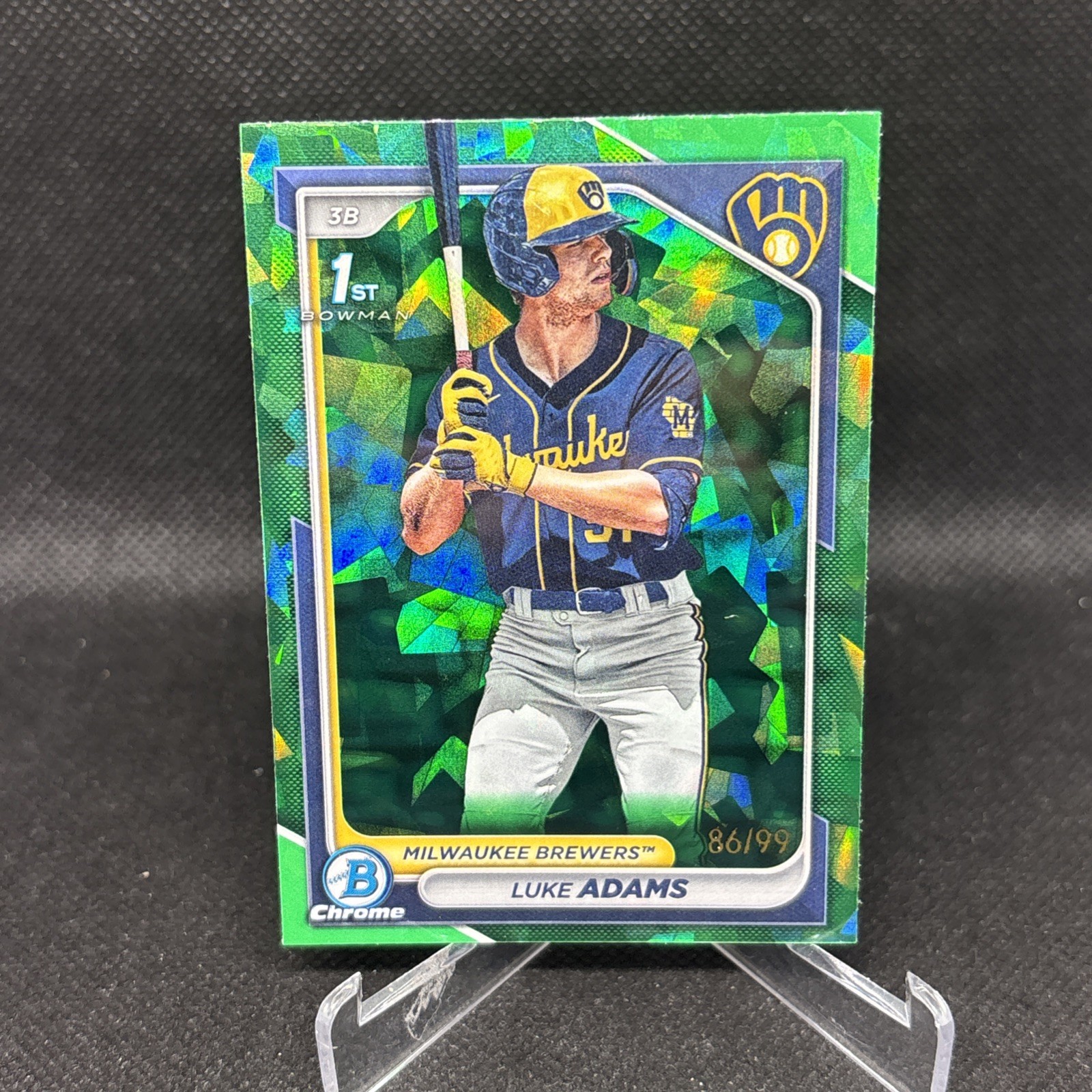 2024 Bowman Chrome Sapphire Luke Adams 1st Green Sapphire /99 Brewers RC