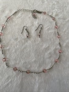 Lia Sophia Single Strand Pink Beaded Necklace With Matching Dangle Earrings