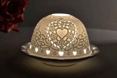 Dome Light 30043 Herzen Hearts Teelicht Windlicht Deko Porzellanteelicht weiss - Bild 1 von 4