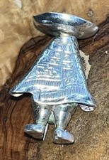 Vintage Mexican Man in Sombrero & Poncho Sterling Silver 925 Brooch