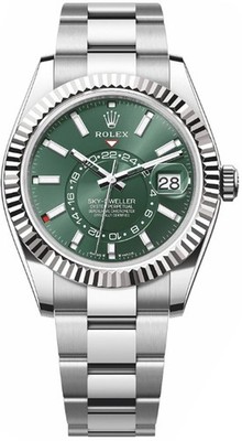 Rolex Sky-Dweller 42mm Green Dial Oyster Steel 18k White Gold Men's Watch 336934