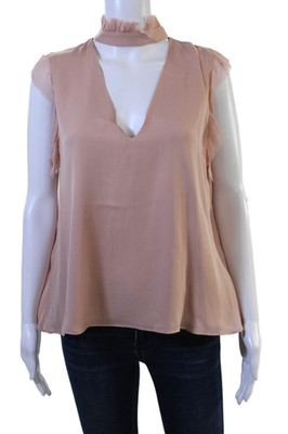 Alexis Women Bohemian Silk V-Neck Sleeveless Blouse Pink Size M