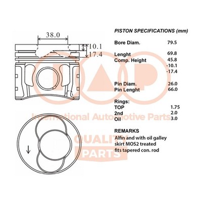 Complete Piston Series 100-50044 IAP QUALITY PARTS for Audi VW SEAT SKO-Standard