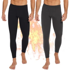 Mens Thermal Underwear Long Johns Base Layer Fleece Lined X-Large Black/Grey
