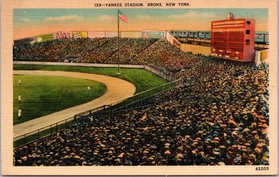 Yankee Stadium Bronx NY crowd scene vintage 1940s baseball postcard
