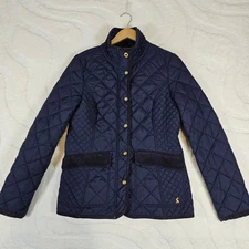 Joules Moredale Navy Quilted Jacket Womens UK 12 Floral Lining Padded Coat