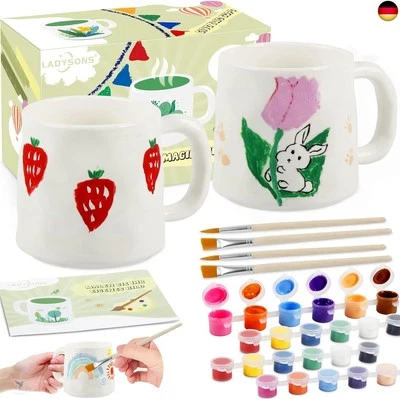 LADYSONS Keramik Bemalen Set, Tassen Bemalen Set für Erwachsene, Bastelset Erwachsene