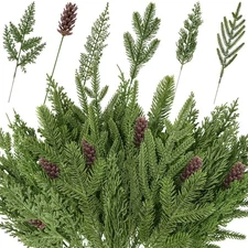 50PCS Christmas Norfolk Pine Branches 6 Styles Artificial Greenery Real Touch