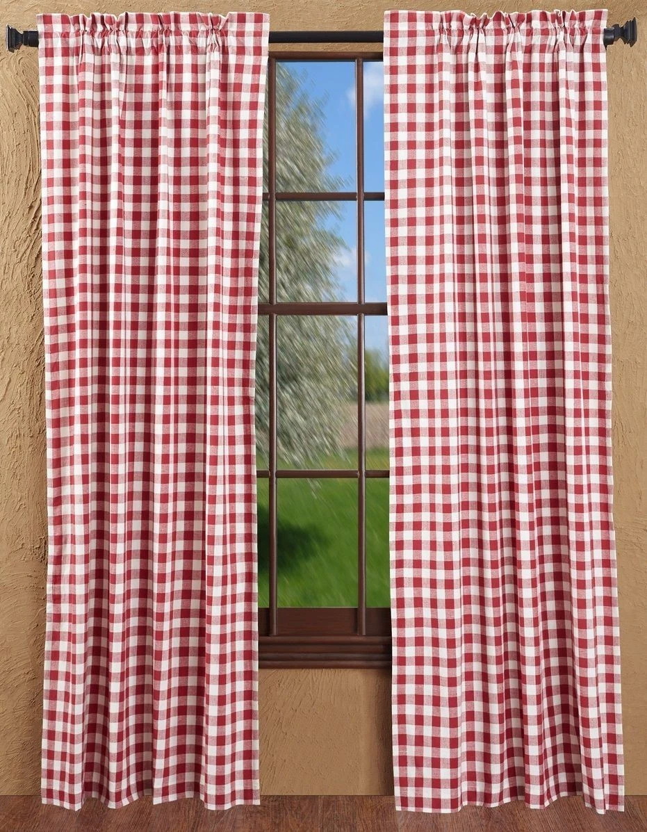 63" L Buffalo Red Check Window Curtains Lined w/ Tie-Backs Country Style 72"W
Opens in a new window 