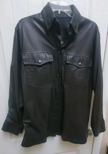 Stunning Well-Made Vtg R&S Sportswear M Pebbled Black Leather Shirt Jacket 🇺🇸 - product listing photo