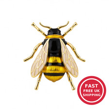 Bee Brooch Pin Badge Gold Enamel Bumblebee Vintage Style Insect Jewellery Lapel