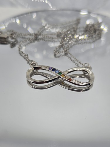 Infinity Chakra 925 Sterling Silber Halskette 45 cm bunt Edelstein Anhänger - Bild 2 von 3