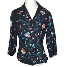 Silk Land Size Small Floral Embroidered Black100 Silk 3/4 Sleeve Jacket