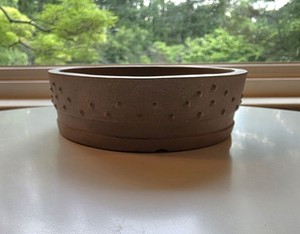 DRUM BONSAI POT, UNGLAZED Earthy Round, CHINA, NATURAL SAND COLOR NAILHEAD Decor