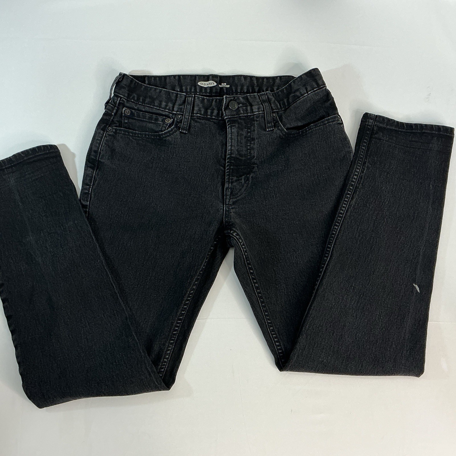 's Slim Fit Straight Black Denim Jeans Button Zip Pockets