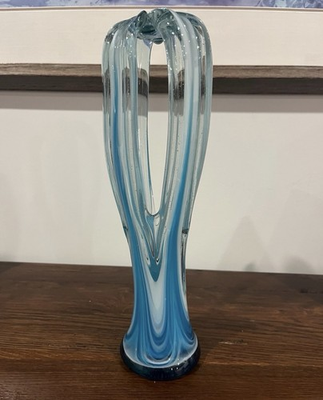 #ad Vintage MCM Murano Hand Blown Art Glass 4 Finger Stretch Swirl Vase $45.00