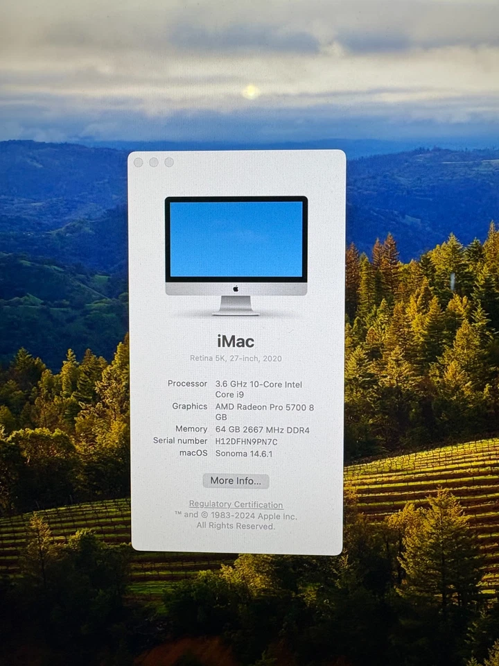 Apple iMac 27 Inch 5K 2020 3.6 GHz i9 1TB SSD 64GB RAM AMD 5700 PRO 8GB GFX - Image 3 of 4