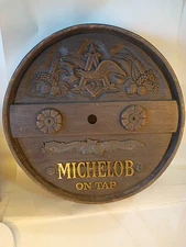 Vtg Rare Michelob on Tap Wall Wooden Barrel Sign Brown Display Man Cave Decor