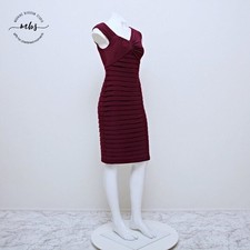 Adrianna Papell Ruched Pleated Tiered Sheath Cocktail Dress Purple Red Women 4