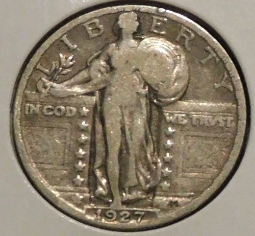 Silver Quarter - Standing Liberty - 1927 (Old cleaning.  Obv rim ding.) [811]