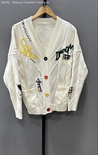 Ebossy Women's Cream Vintage Style Patchwork Cardigan Sweater Sz L