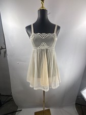 Vintage White Sheer Lace Trim Babydoll Slip Dress